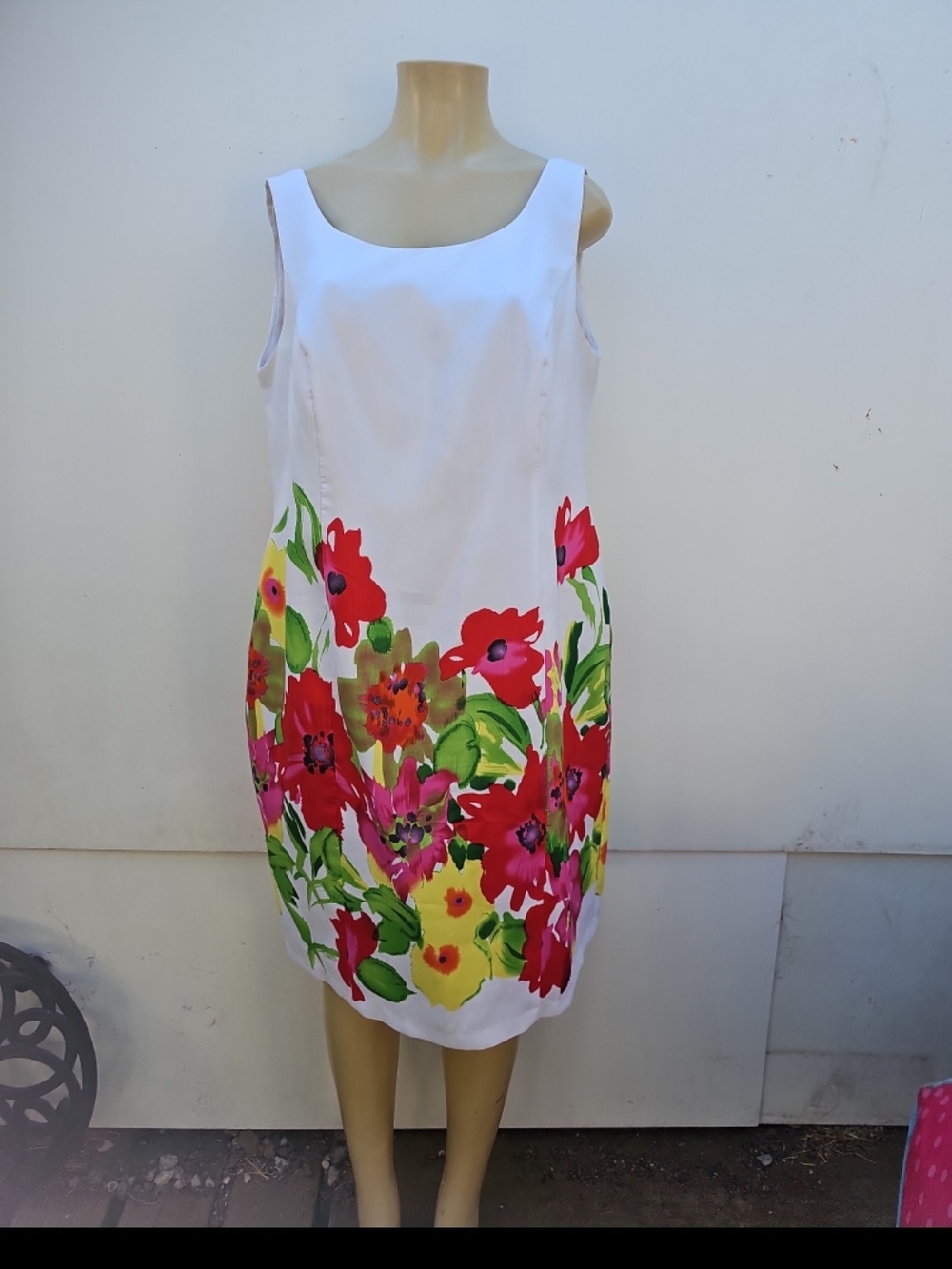Tiana B. White Dress with Red, Pink, Yellow & Green Floral Print